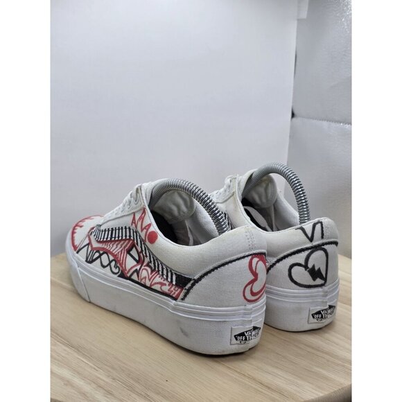 Vans Old Skool Skate Womens Size 9.5 White Canvas Skateboard Sneaker Customized - Picture 7 of 9